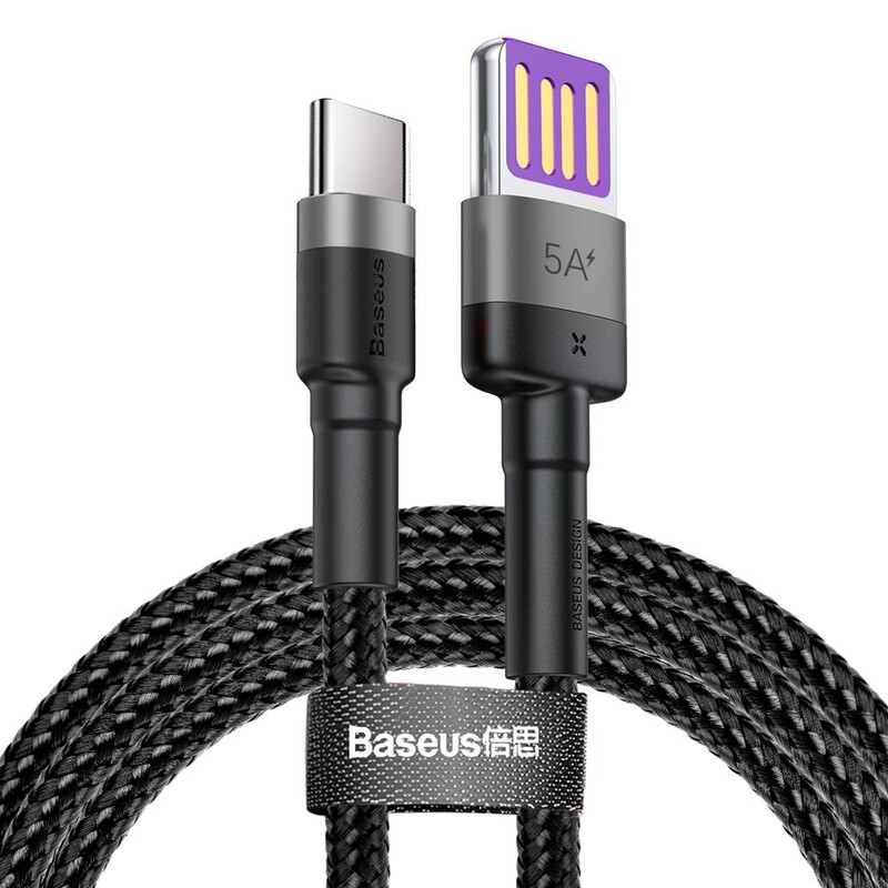 Кабель Baseus Cafule HW QC USB-USB-C, 40W 1м Gray/Black (CATKLF-PG1)