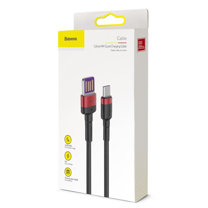 Кабель Baseus Cafule HW QC USB-USB-C, 40W 1м Gray/Black (CATKLF-PG1)