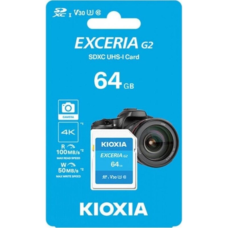 Карта памяти SDHC 64GB UHS-I/U3 Class 10 Kioxia Exceria G2 R100/W50MB/s (LNEX2L064GG4)