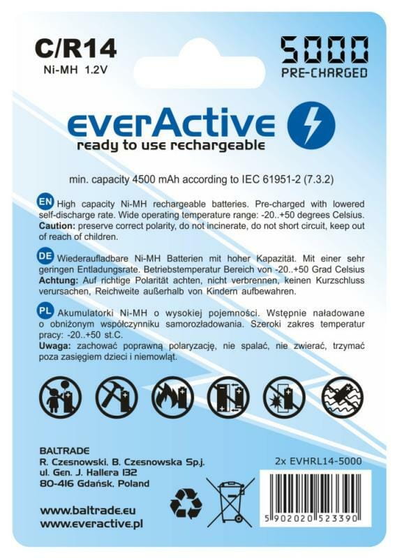 Аккумулятор everActive С/HR14 5000mAh BL 2шт