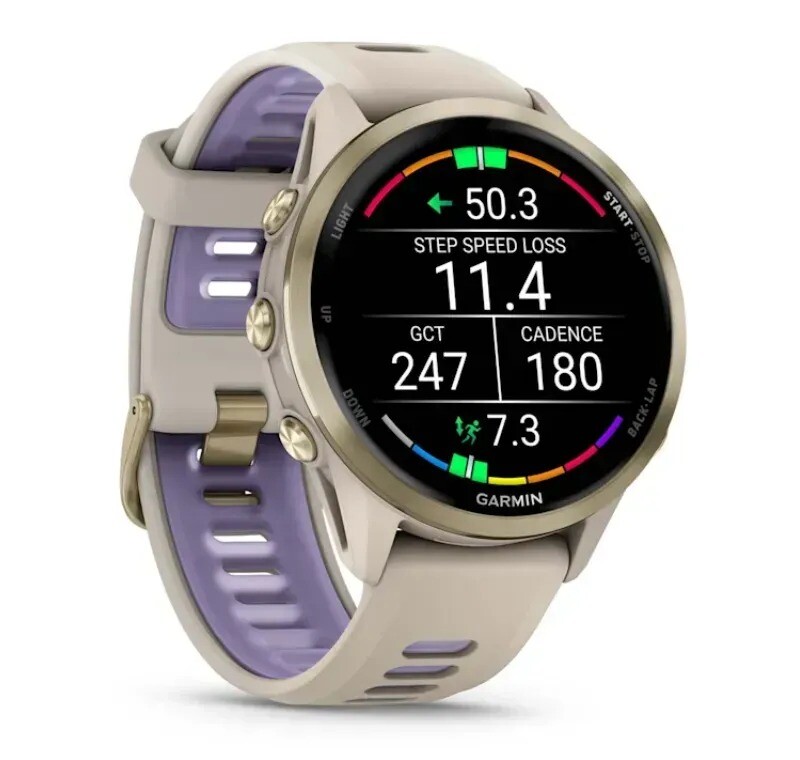 Смарт-часы Garmin Forerunner 970 French Gray Soft Gold Titanium with French Gray/Translucent Indigo Silicone with Soft Gold Buckle (010-02969-12)