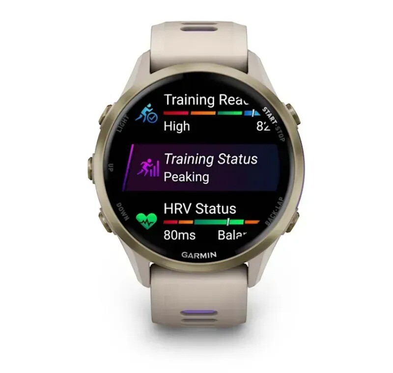 Смарт-часы Garmin Forerunner 970 French Gray Soft Gold Titanium with French Gray/Translucent Indigo Silicone with Soft Gold Buckle (010-02969-12)
