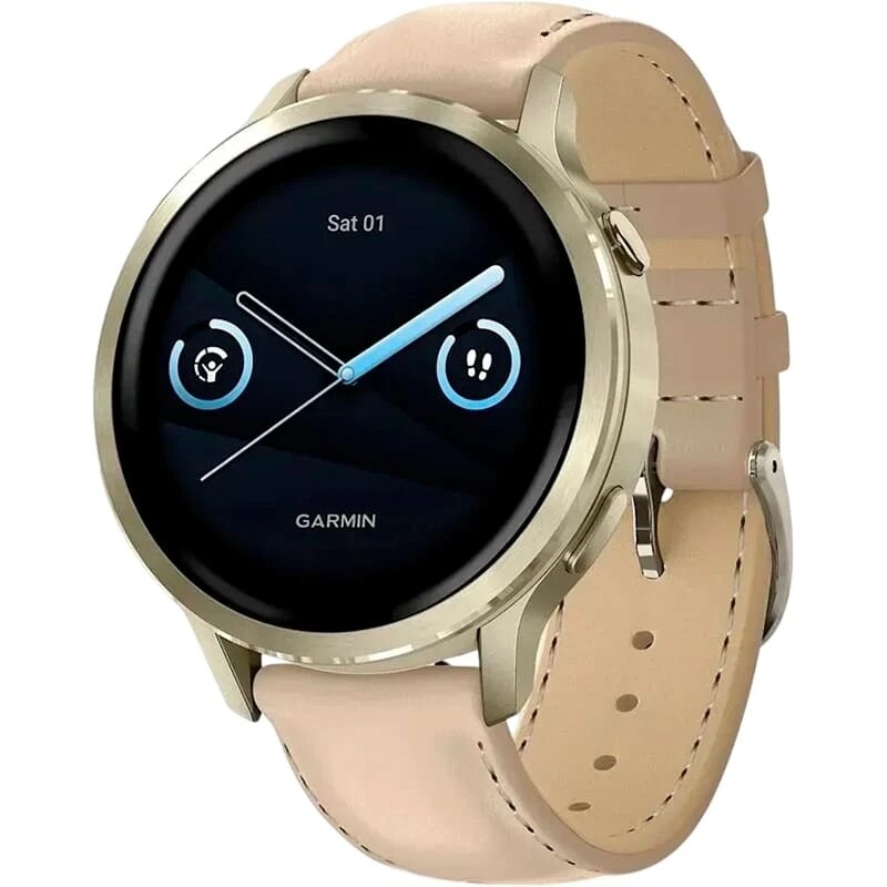 Смарт-годинник Garmin Venu 4 41mm Lunar Gold with Bone Light Sand Leather Band (010-03013-03)