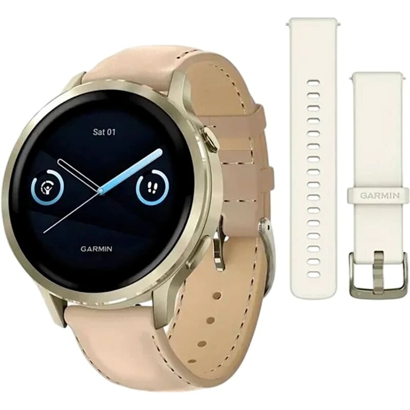 Смарт-годинник Garmin Venu 4 41mm Lunar Gold with Bone Light Sand Leather Band (010-03013-03)