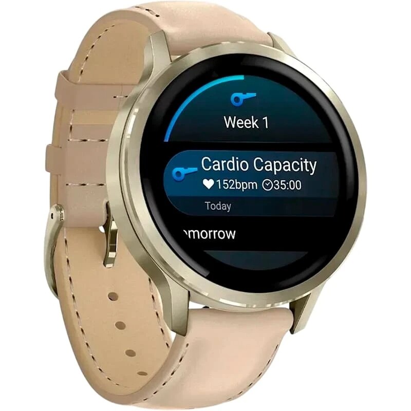 Смарт-годинник Garmin Venu 4 41mm Lunar Gold with Bone Light Sand Leather Band (010-03013-03)