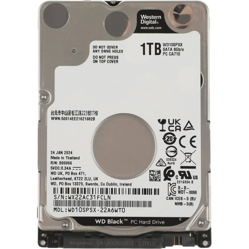 Накопичувач HDD 2.5" SATA 1.0TB WD Black 7200rpm 64MB (WD10SPSX)
