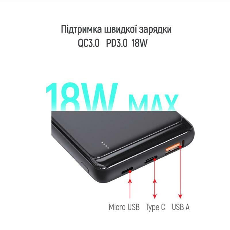 Універсальна мобільна батарея ColorWay Slim PD 10000mAh Black (CW-PB100LPG3BK-PD)
