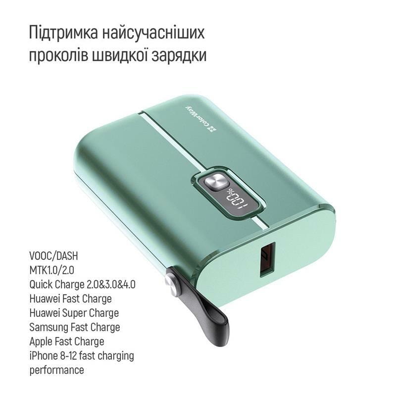 Универсальная мобильная батарея ColorWay Full Power 10000mAh Green (CW-PB100LPK2GR-PDD)