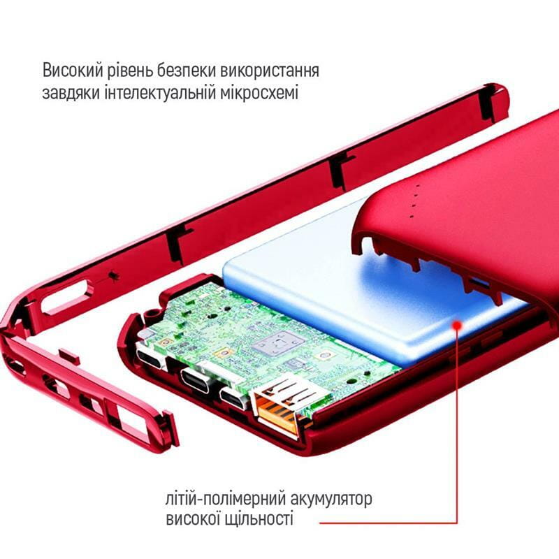 Универсальная мобильная батарея ColorWay Soft Touch 10000mAh Red (CW-PB100LPE3RD-PD)