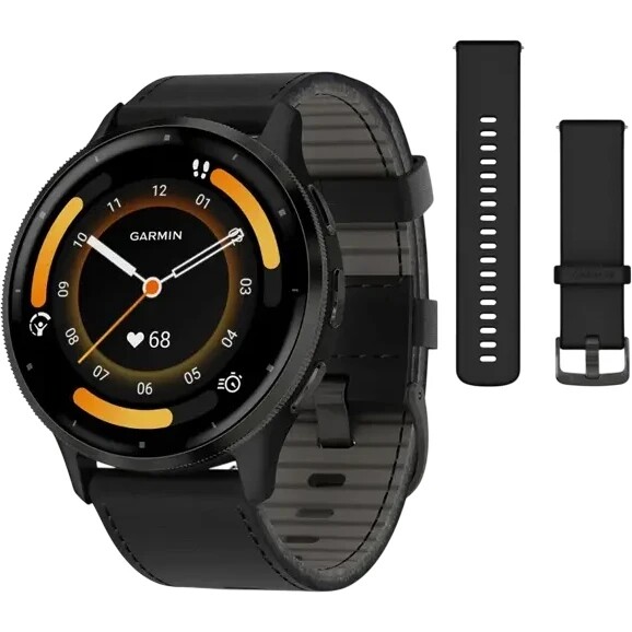 Смарт-годинник Garmin Venu 3 Slate Stain Steel Bezel Black Case and Leather Band (010-02784-52)