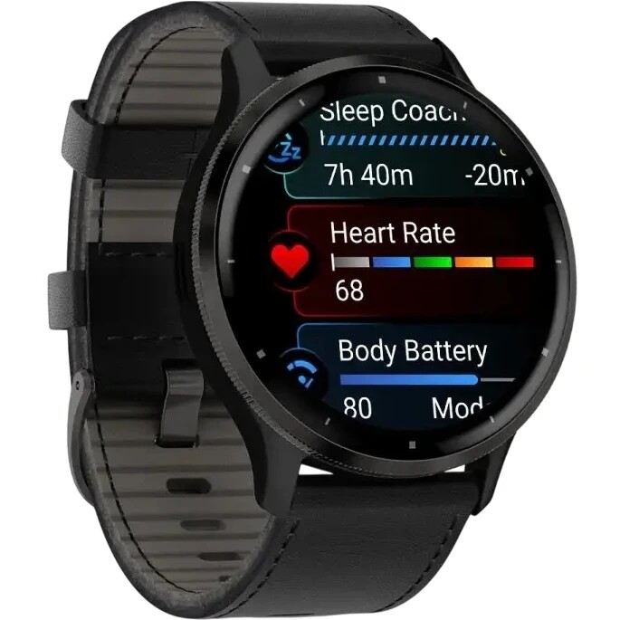 Смарт-годинник Garmin Venu 3 Slate Stain Steel Bezel Black Case and Leather Band (010-02784-52)