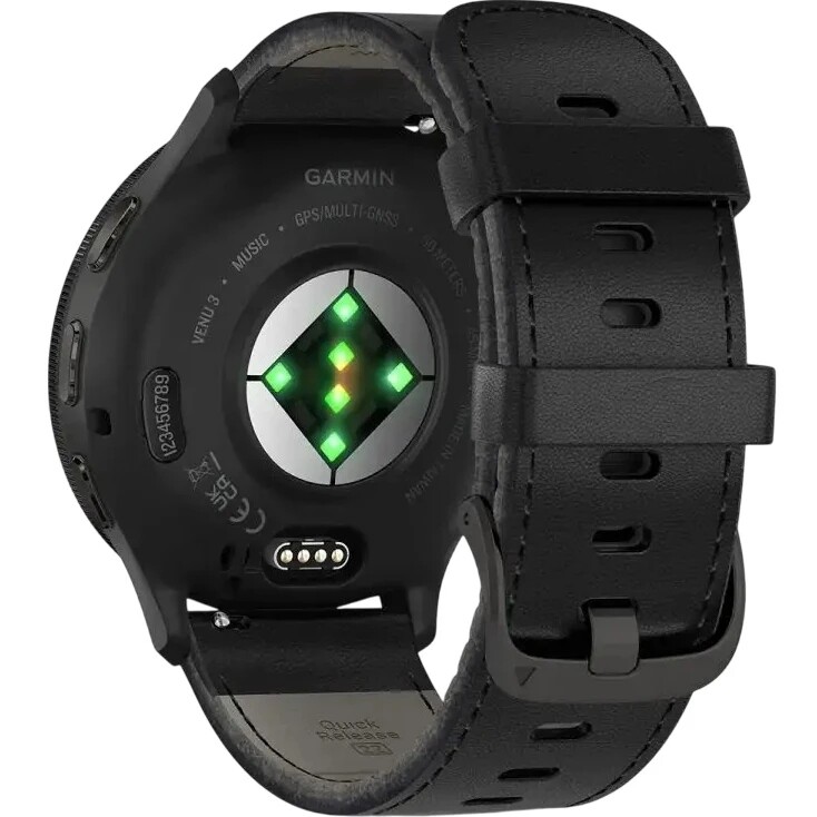 Смарт-годинник Garmin Venu 3 Slate Stain Steel Bezel Black Case and Leather Band (010-02784-52)