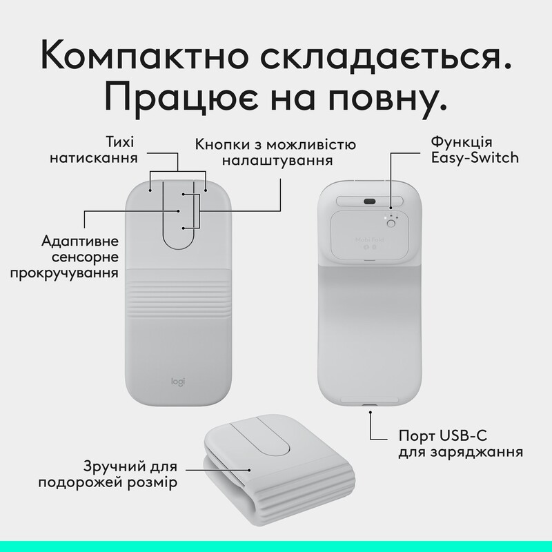 Мышь беспроводная Logitech Mobi Fold White (910-007631)