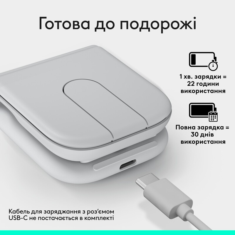 Мышь беспроводная Logitech Mobi Fold White (910-007631)