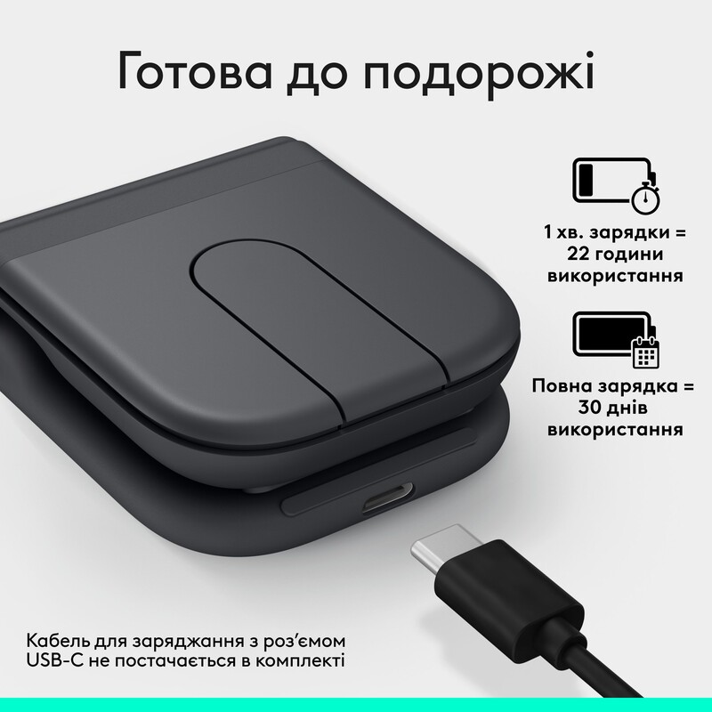 Мышь беспроводная Logitech Mobi Fold Graphite (910-007604)