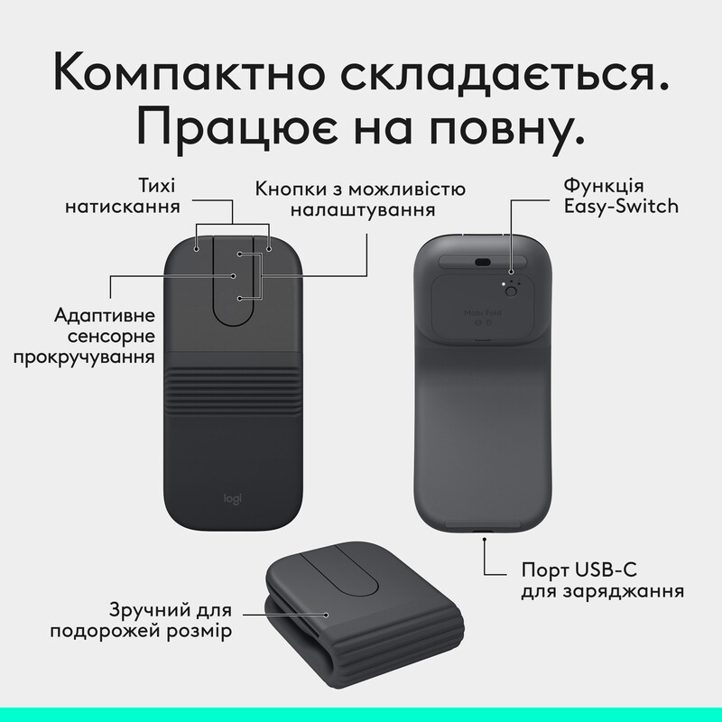 Мышь беспроводная Logitech Mobi Fold Graphite (910-007604)