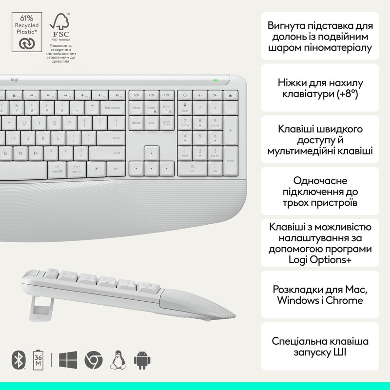 Комплект (клавиатура, мышь) беспроводной Logitech Signature Comfort Plus MK880 White (920-014033)