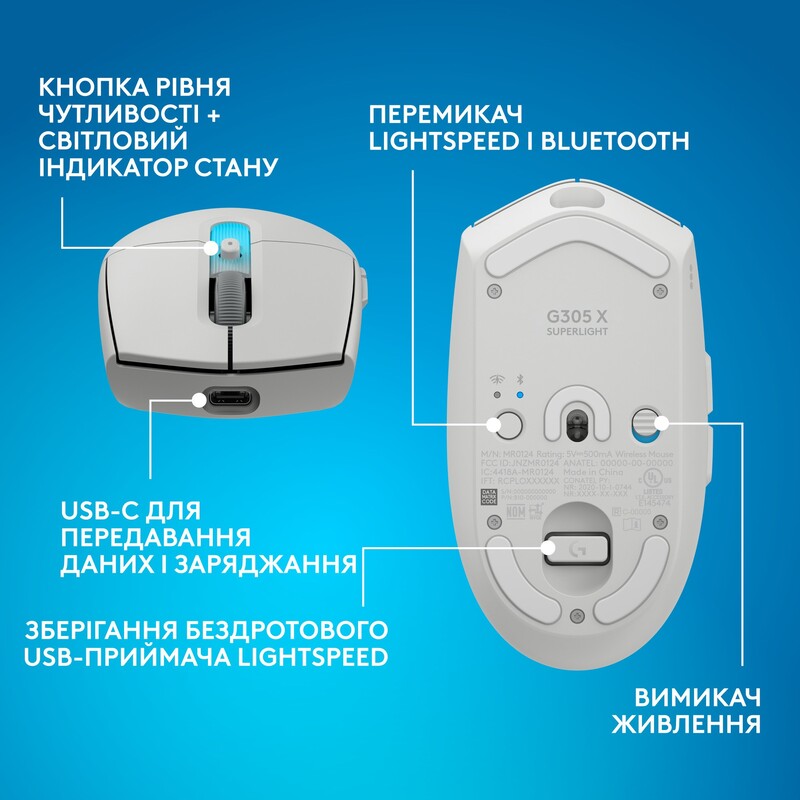 Мышь беспроводная Logitech G305 Superlight White (910-007747)