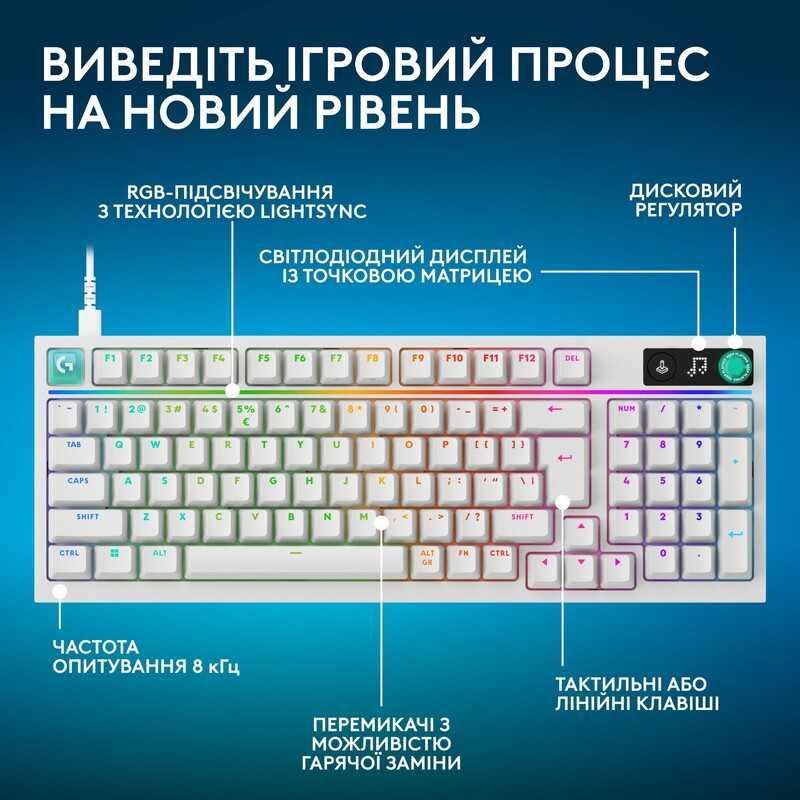 Клавiатура Logitech G316 X 98 White (920-014231)