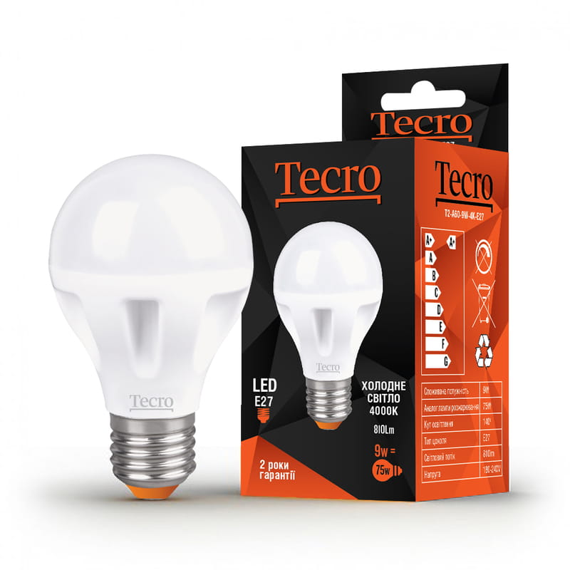 Лампа світлодіодна Tecro 9W E27 4000K (T2-A60-9W-4K-E27)