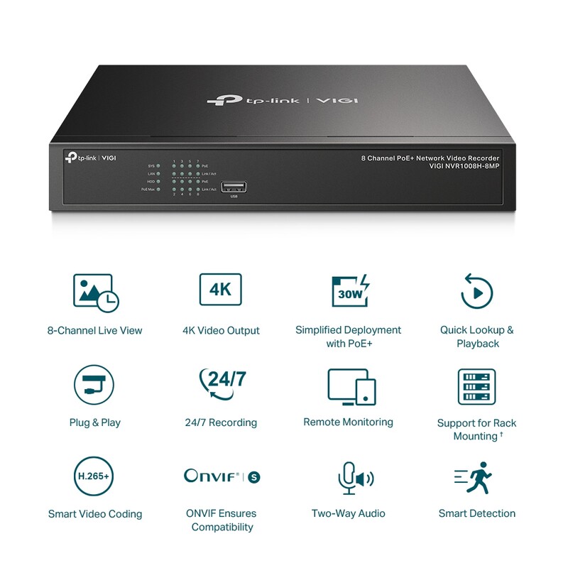 Відеореєстратор TP-Link VIGI NVR1008H-8MP