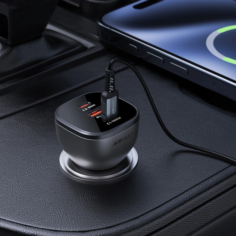Автомобильное зарядное устройство Acefast B14 (2xUSB-C + USB-A) 165W Black (6974316282938)