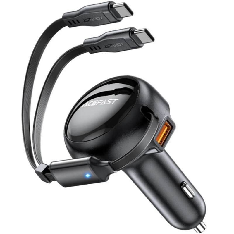 Автомобільний зарядний пристрій Acefast B13 (2xUSB-C+USB-A) + кабель USB Type-C 2in1, 53W Black (6974316282921)