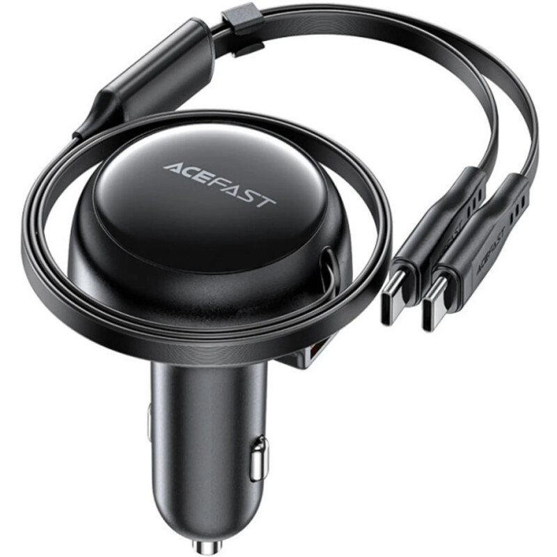 Автомобільний зарядний пристрій Acefast B13 (2xUSB-C+USB-A) + кабель USB Type-C 2in1, 53W Black (6974316282921)