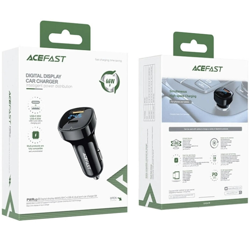 Автомобільний зарядний пристрій Acefast B4 (USB-C + USB-A) 66W Black (6974316280392)