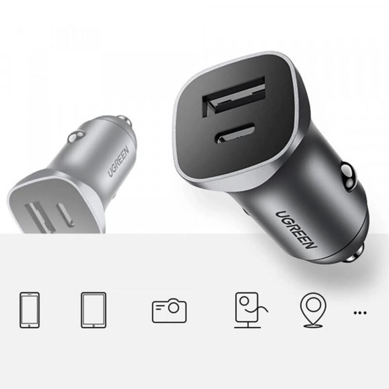 Автомобильное зарядное устройство Ugreen CD130 (USB-C + USB-A) 30W Grey (40858)
