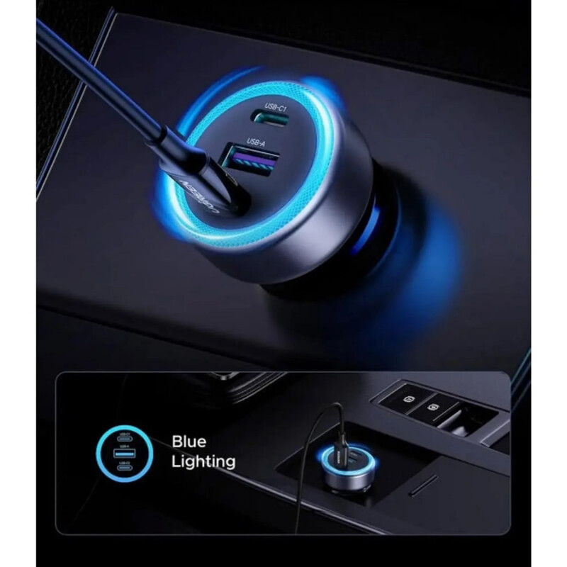 Автомобільний зарядний пристрій Ugreen EC307 (2xUSB-C + USB-A) QC 4.0 30W Grey (45843)