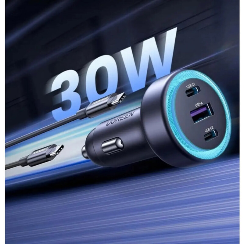 Автомобільний зарядний пристрій Ugreen EC307 (2xUSB-C + USB-A) QC 4.0 30W Grey (45843)