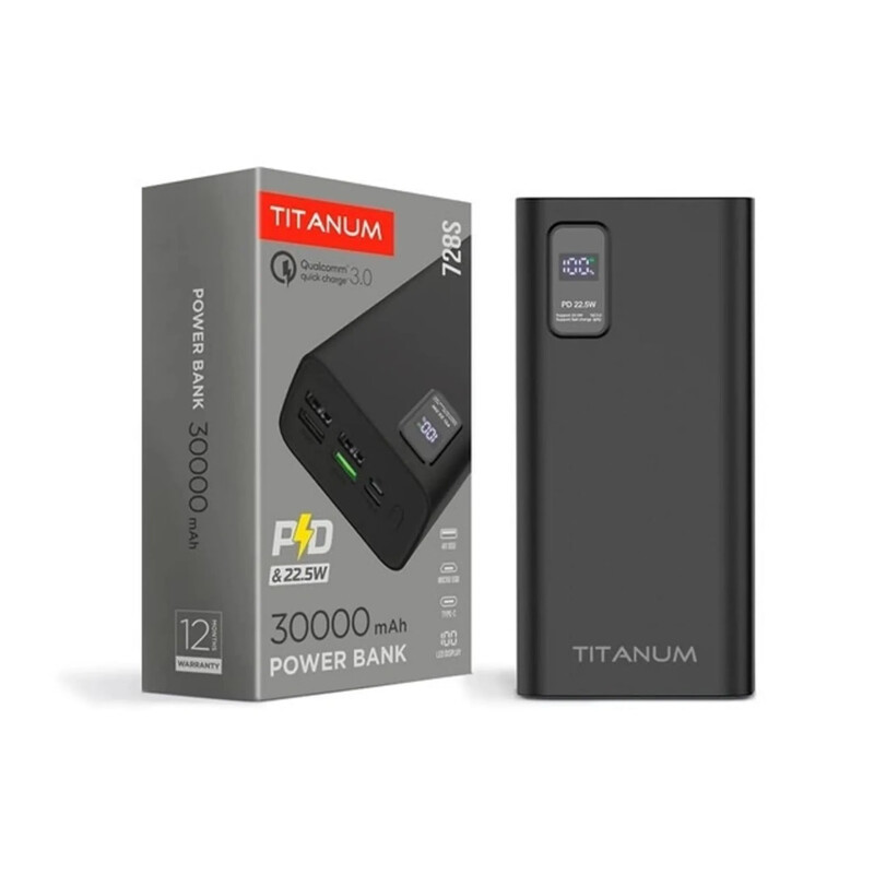 Универсальная мобильная батарея Titanum 728S 30000mAh, 22.5W Black