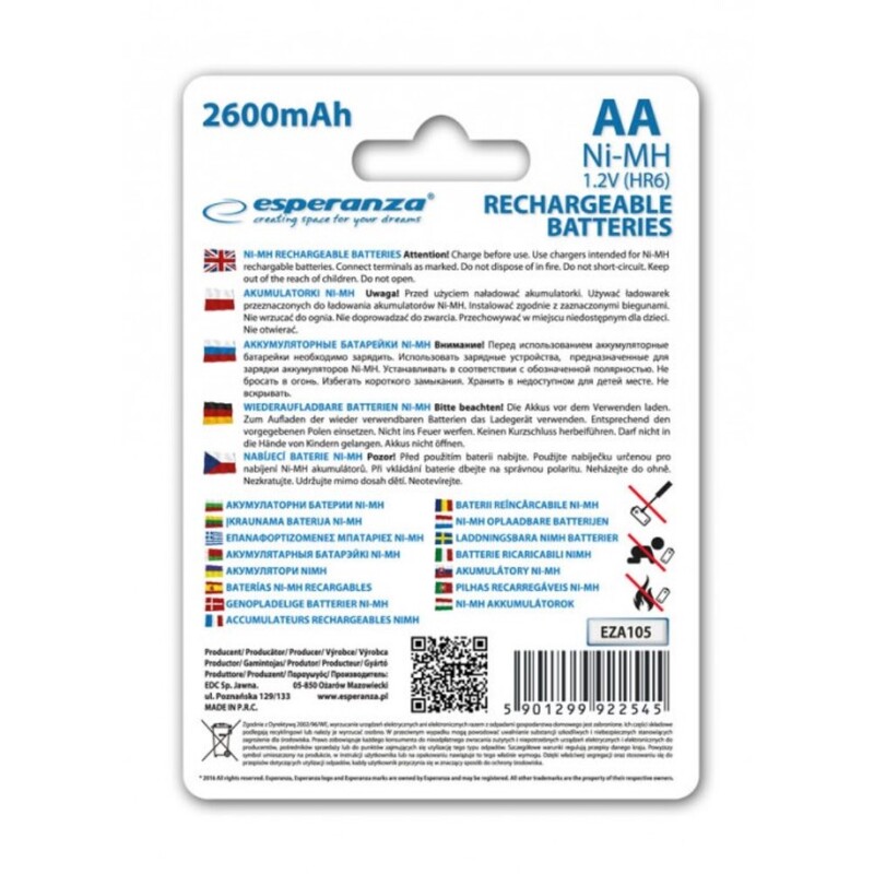 Аккумулятор Esperanza EZA105 AA Ni-MH 2600 mAh 2шт