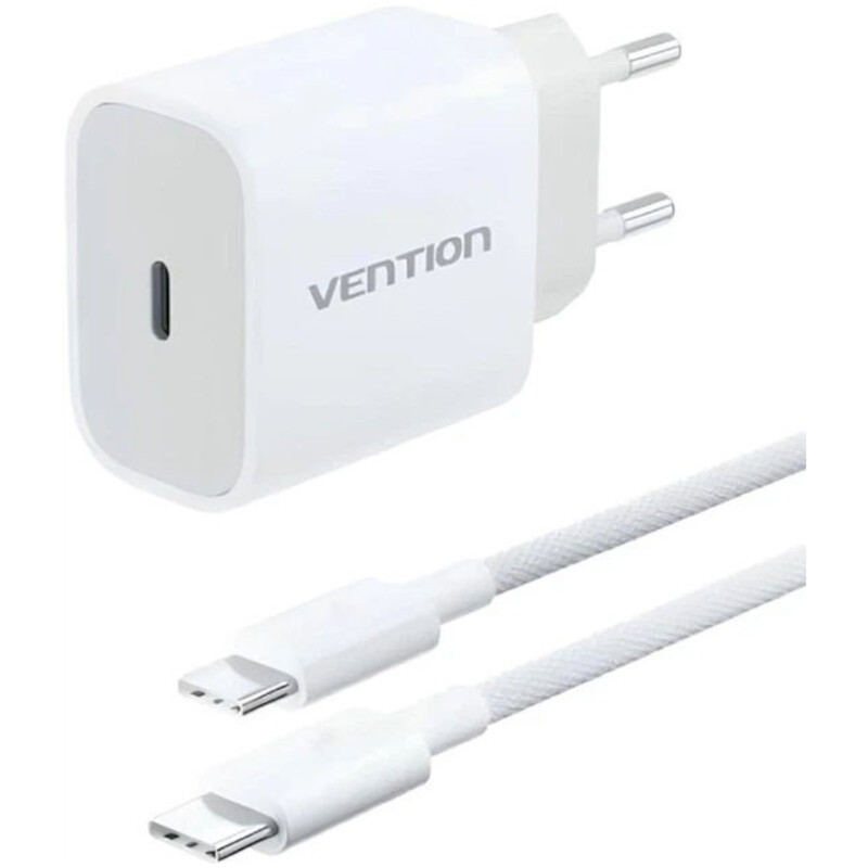 Сетевое зарядное устройство Vention G16W0 20W USB-C White + кабель USB Type-C (G16W0-EU)