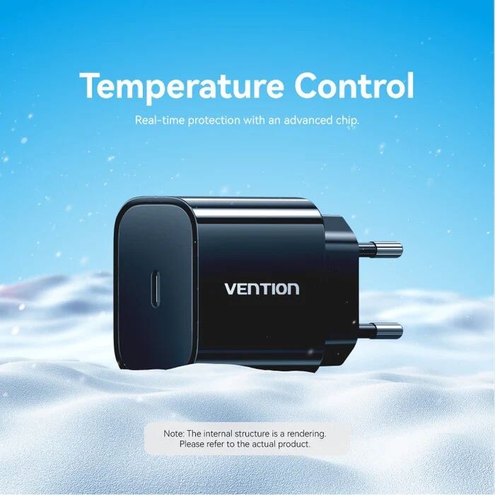 Мережевий зарядний пристрій Vention G17B0 20W USB-C Black + кабель Lightning (G17B0-EU)