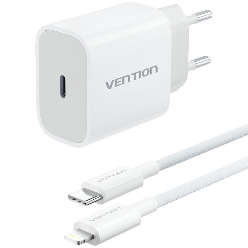 Сетевое зарядное устройство Vention G17W0 20W USB-C White + кабель Lightning (G17W0-EU)