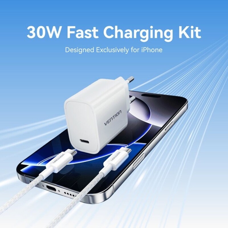 Мережевий зарядний пристрій Vention G18W0 30W USB-C White + кабель USB Type-C (G18W0-EU)
