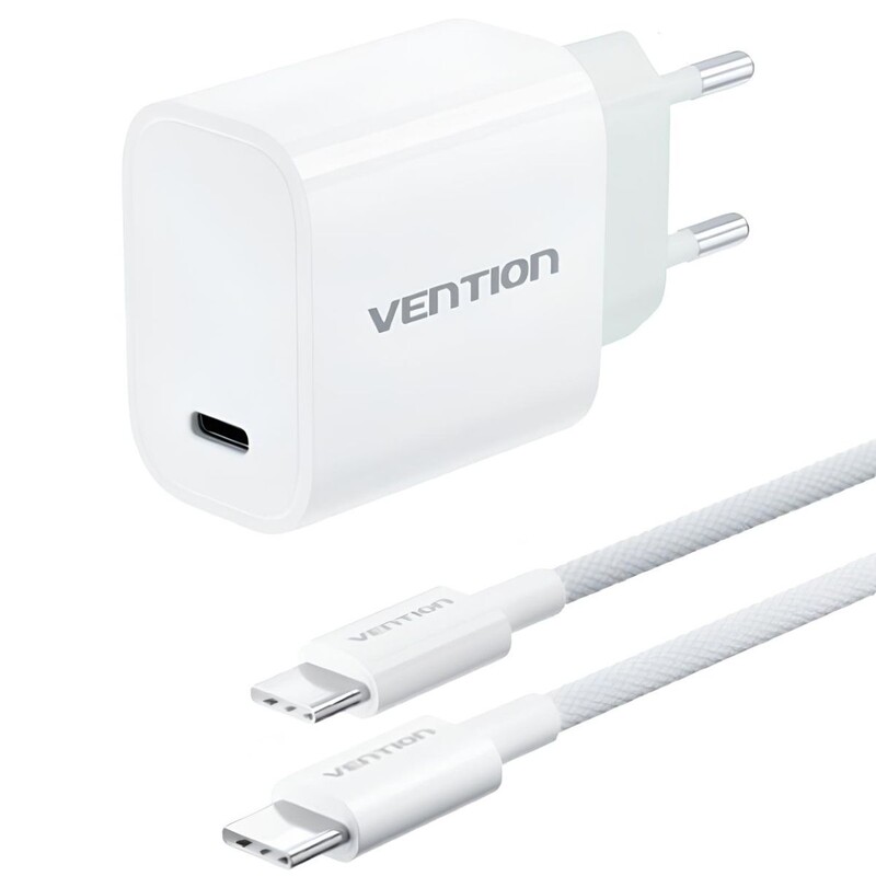 Мережевий зарядний пристрій Vention G18W0 30W USB-C White + кабель USB Type-C (G18W0-EU)