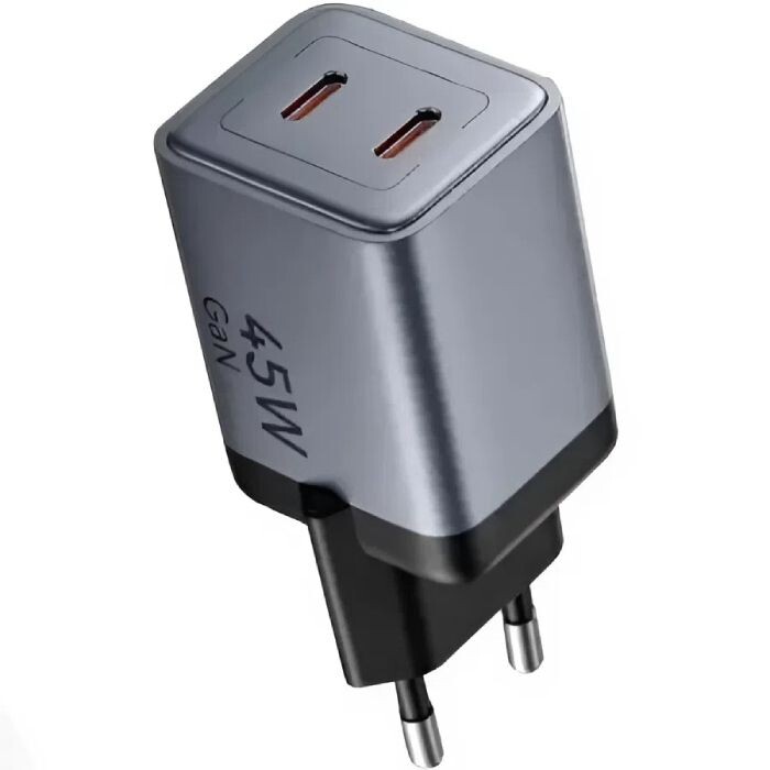 Мережевий зарядний пристрій Vention FCDH0 45W 2xUSB-C Black + кабель USB Type-C (TZ-FCDH0-EU)
