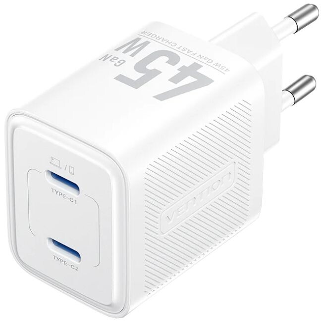 Мережевий зарядний пристрій Vention FEFW0 45W 2xUSB-C White (FEFW0-EU)