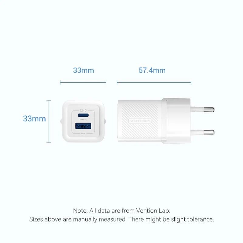 Мережевий зарядний пристрій Vention FEQW0 30W USB-A+USB-C White + кабель USB Type-C (TZ-FEQW0-EU-01)