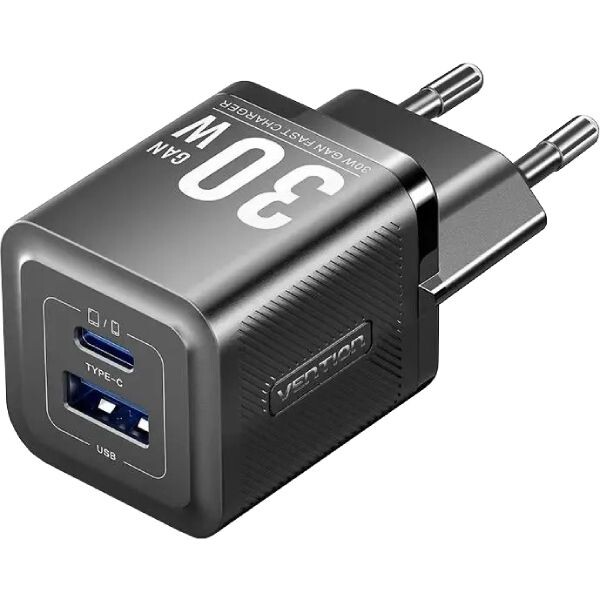Сетевое зарядное устройство Vention FEQB0 30W USB-A+USB-C Black + кабель USB Type-C (TZ-FEQB0-EU-01)