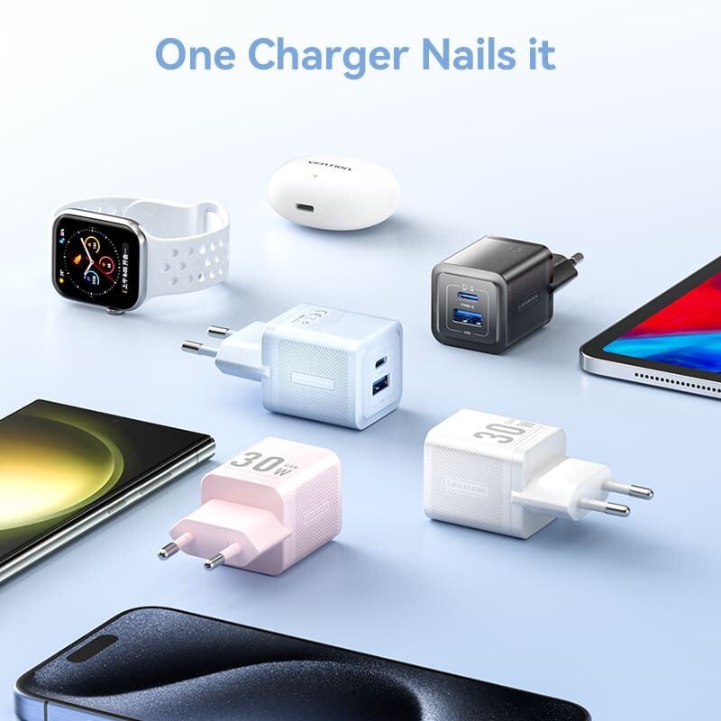 Сетевое зарядное устройство Vention FEQB0 30W USB-A+USB-C Black + кабель USB Type-C (TZ-FEQB0-EU-01)