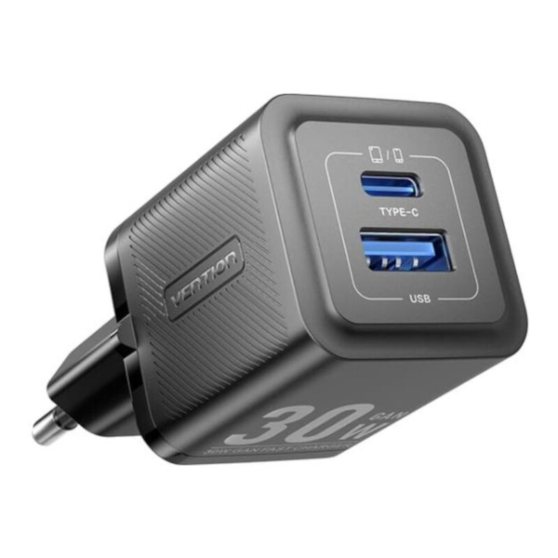Сетевое зарядное устройство Vention FEQB0 30W USB-A+USB-C Black + кабель USB Type-C (TZ-FEQB0-EU-01)