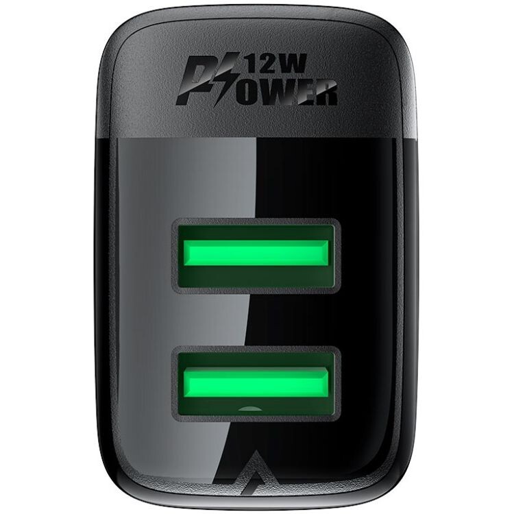 Сетевое зарядное устройство Acefast A86 12W 2xUSB-A Black (6974316283270)