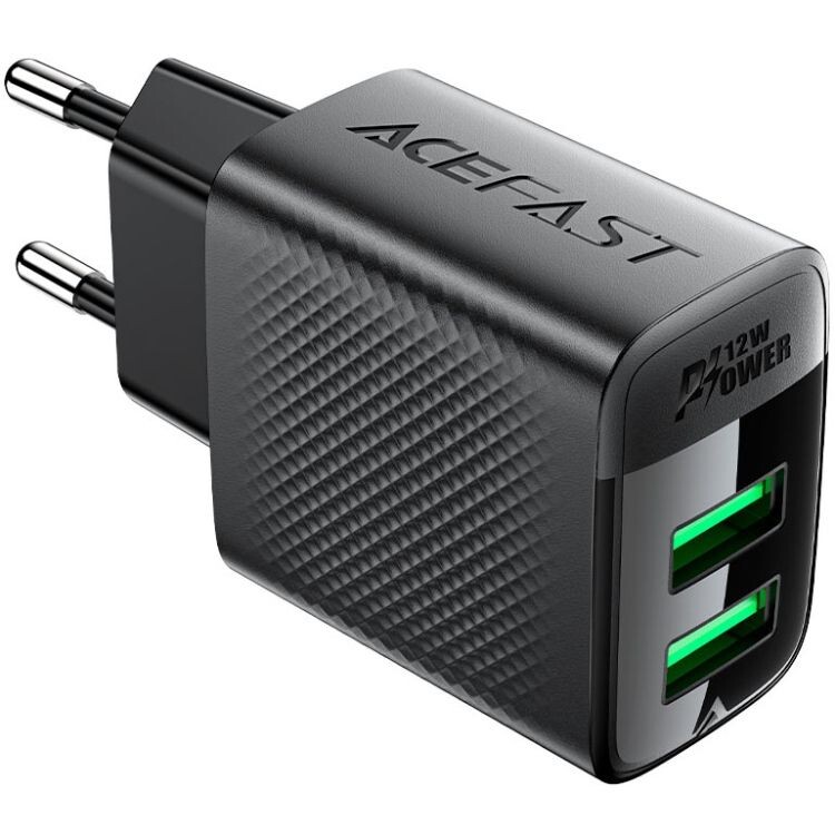 Сетевое зарядное устройство Acefast A86 12W 2xUSB-A Black (6974316283270)