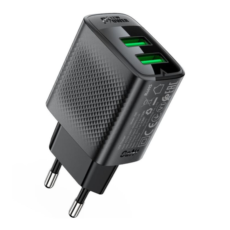 Сетевое зарядное устройство Acefast A86 12W 2xUSB-A Black (6974316283270)