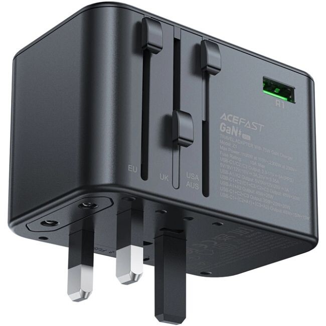 Сетевое зарядное устройство Acefast GaN Z1 Travel 72W 2xUSB-A+3xUSB-C Black (6974316282495)