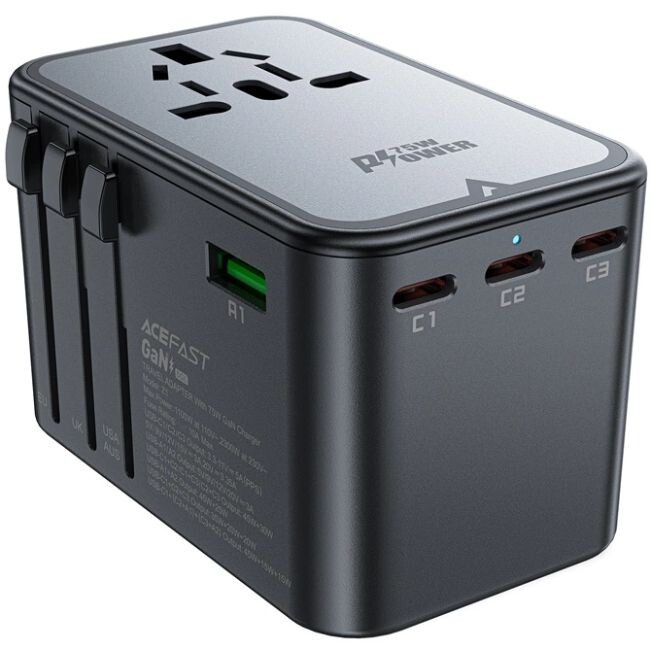 Сетевое зарядное устройство Acefast GaN Z1 Travel 72W 2xUSB-A+3xUSB-C Black (6974316282495)